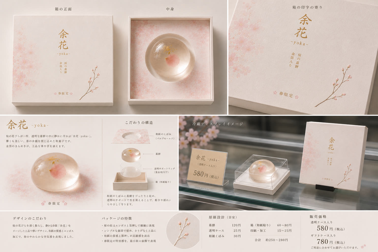 「余花」のパッケージデザイン。桜をモチーフにした化粧箱